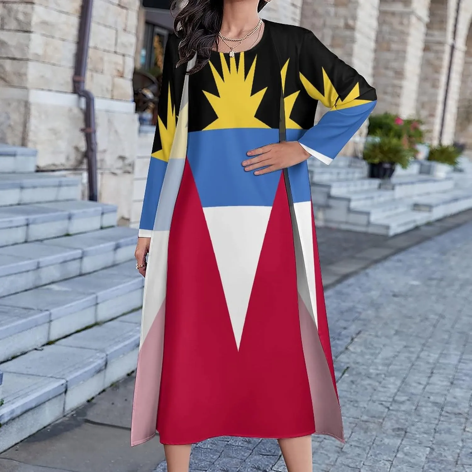 Dress Suit Elegant Casual Long Dress Antigua and Barbuda Flag Girls Summer Sunshine Beach Skirts for Womens L