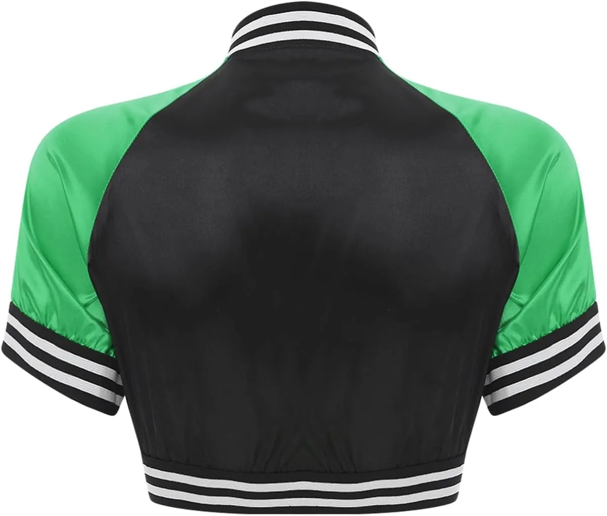 easyforever Women's Satin Cropped Bomber Jacket Button Up Striped Edge Contrast Outerwear Clubwear