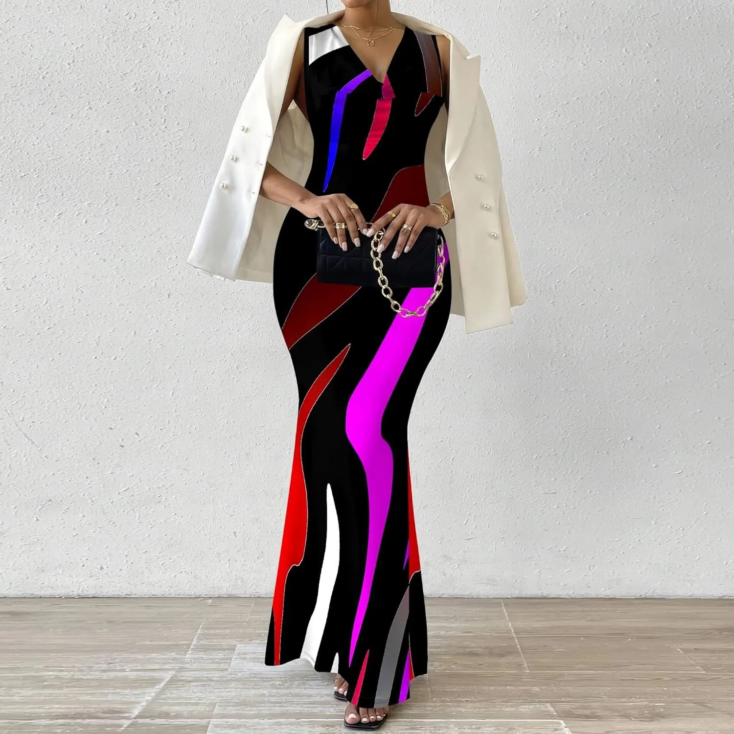 Elegant Dresses for Women Wedding Guest Sexy Mermaid Dress Sleeveless V-Neck Bodycon Party Evening Dresses XS-2XL