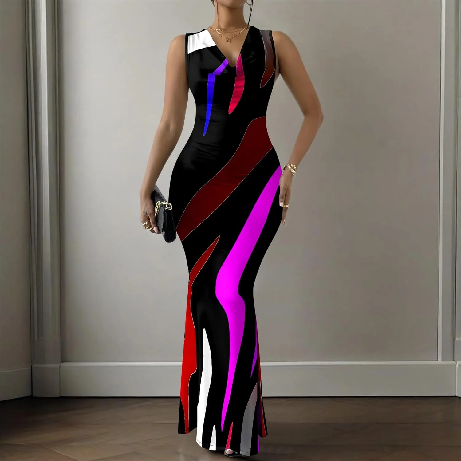 Elegant Dresses for Women Wedding Guest Sexy Mermaid Dress Sleeveless V-Neck Bodycon Party Evening Dresses XS-2XL