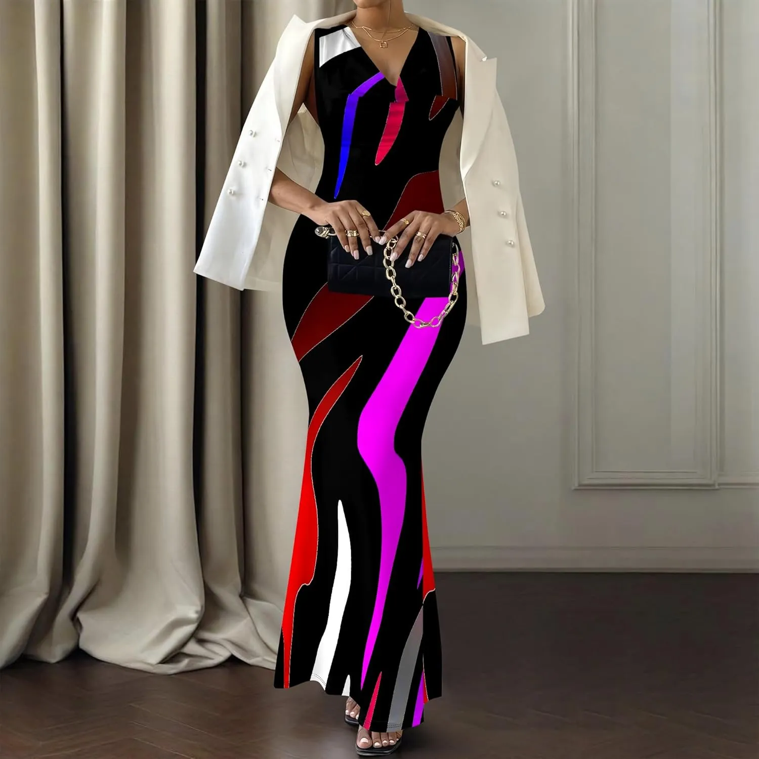 Elegant Dresses for Women Wedding Guest Sexy Mermaid Dress Sleeveless V-Neck Bodycon Party Evening Dresses XS-2XL