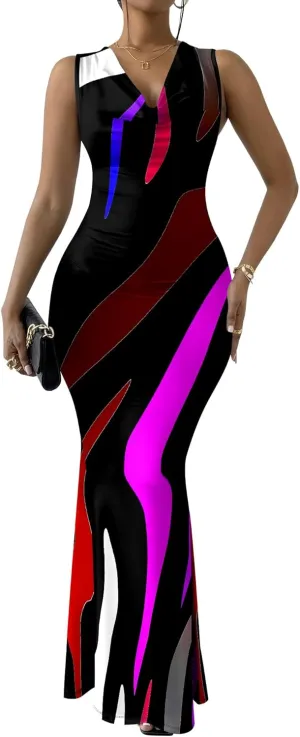 Elegant Dresses for Women Wedding Guest Sexy Mermaid Dress Sleeveless V-Neck Bodycon Party Evening Dresses XS-2XL