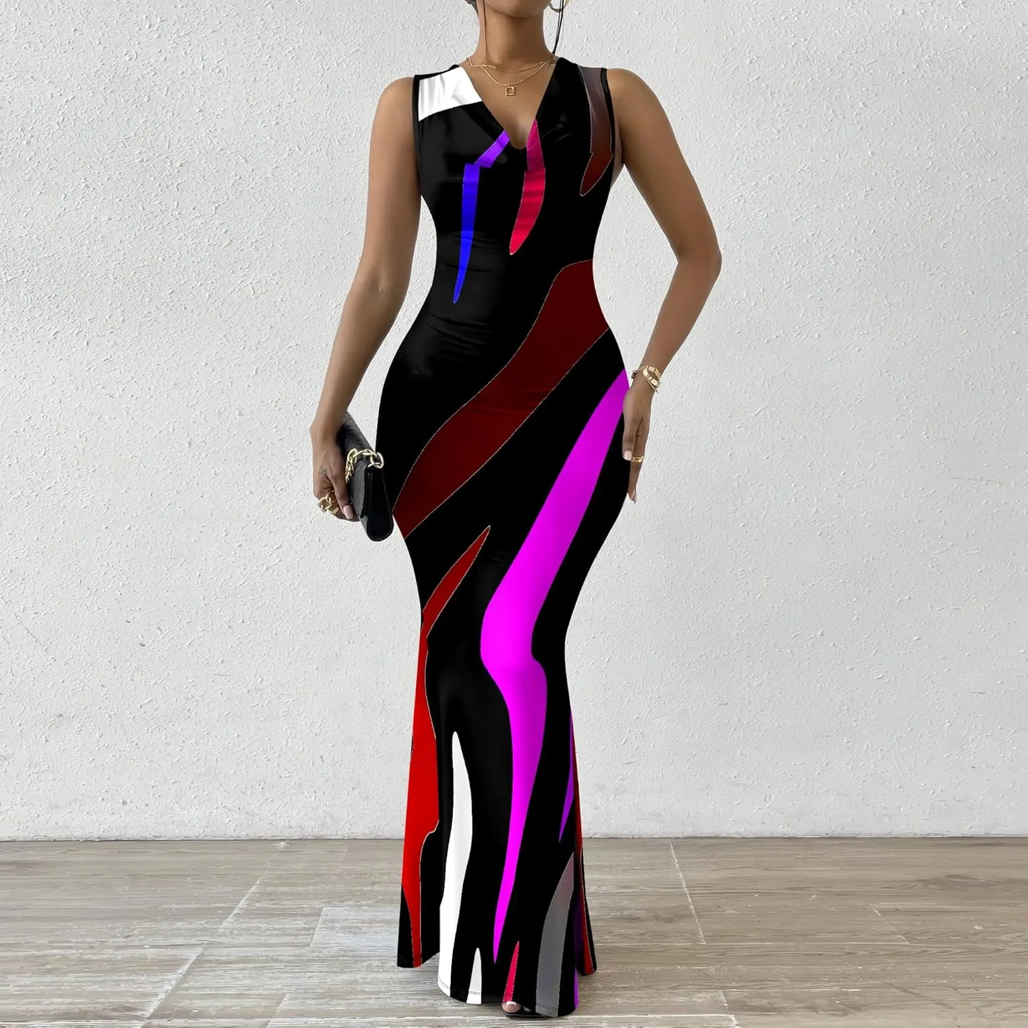 Elegant Dresses for Women Wedding Guest Sexy Mermaid Dress Sleeveless V-Neck Bodycon Party Evening Dresses XS-2XL