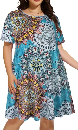 elescat Plus Size Summer Dresses for Women Casual Short Sleeve Pockets Loose Oversized T Shirt Sundress