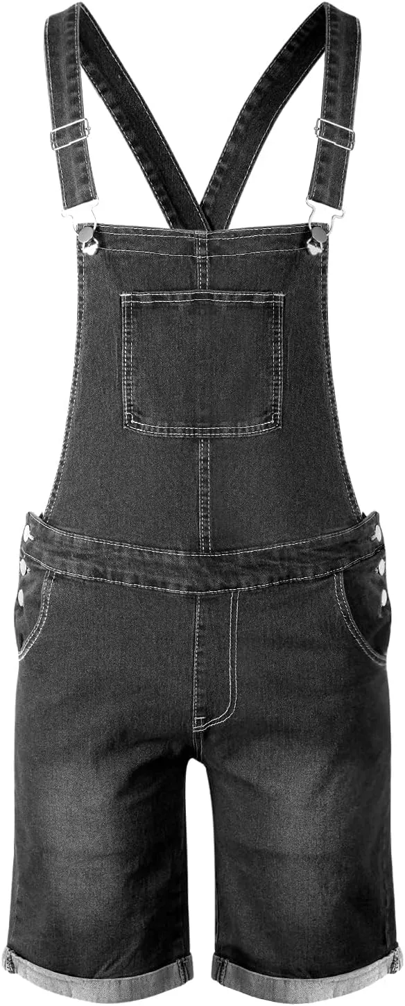 EsukAr Mens Denim Shorts Bib Overall Jean Romper Casual Loose Fit Walkshort Button Pockets Summer Jumpersuit