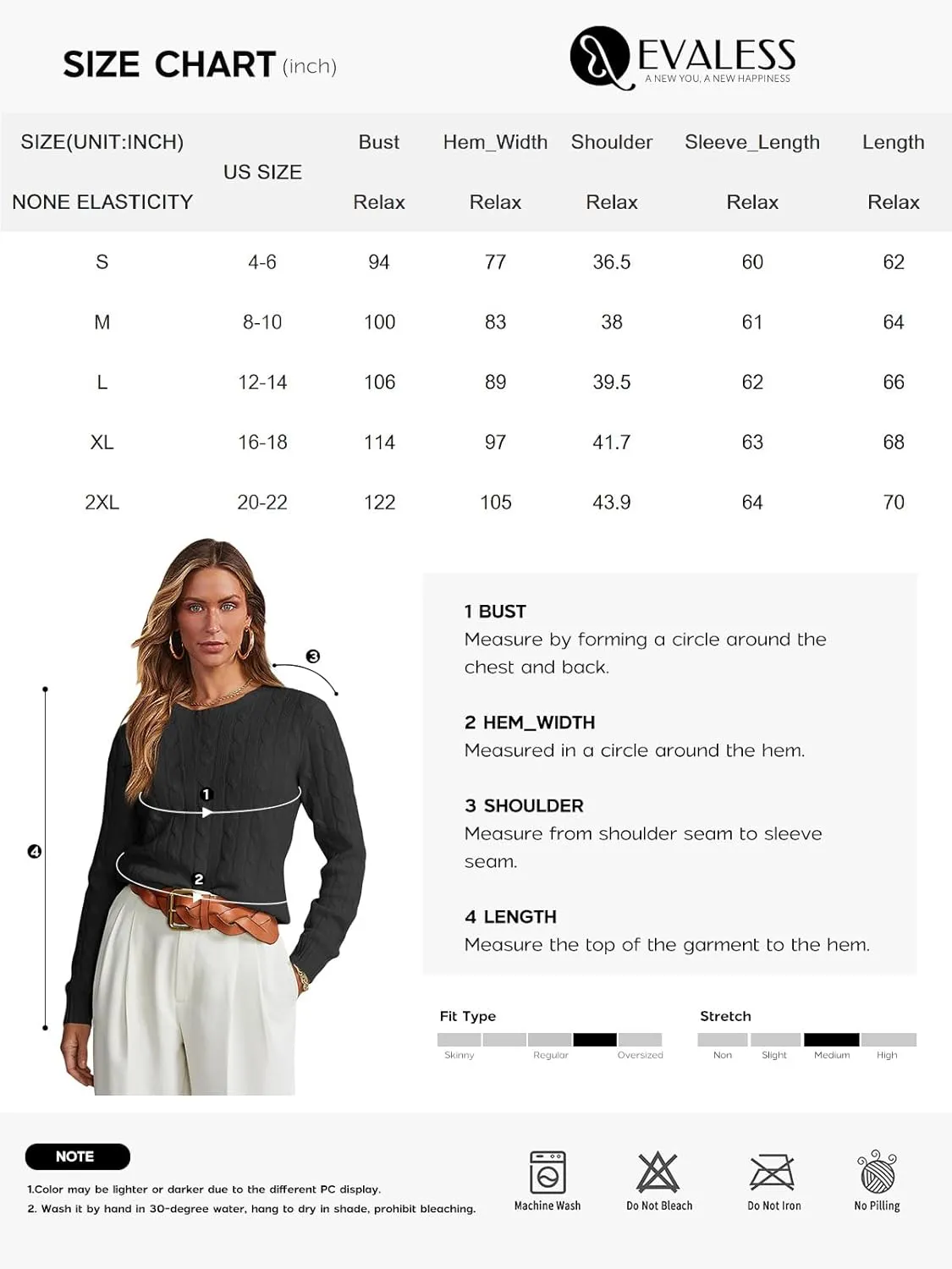 EVALESS Womens Cable Knitted Old Money Pullover Sweater Crewneck Business Casual Long Sleeve Tops