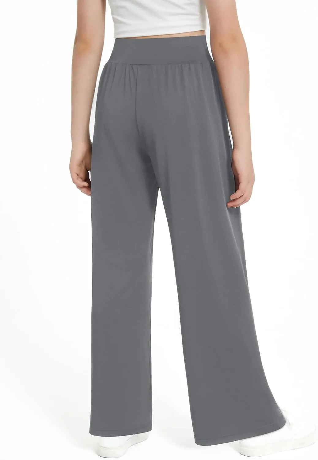 EXARUS 3 Pack Girls Lightweight Baggy Pants Straight/Tapered Wide Leg Pants Elastic Waist Flowy Pants with Pockets 6-14Y