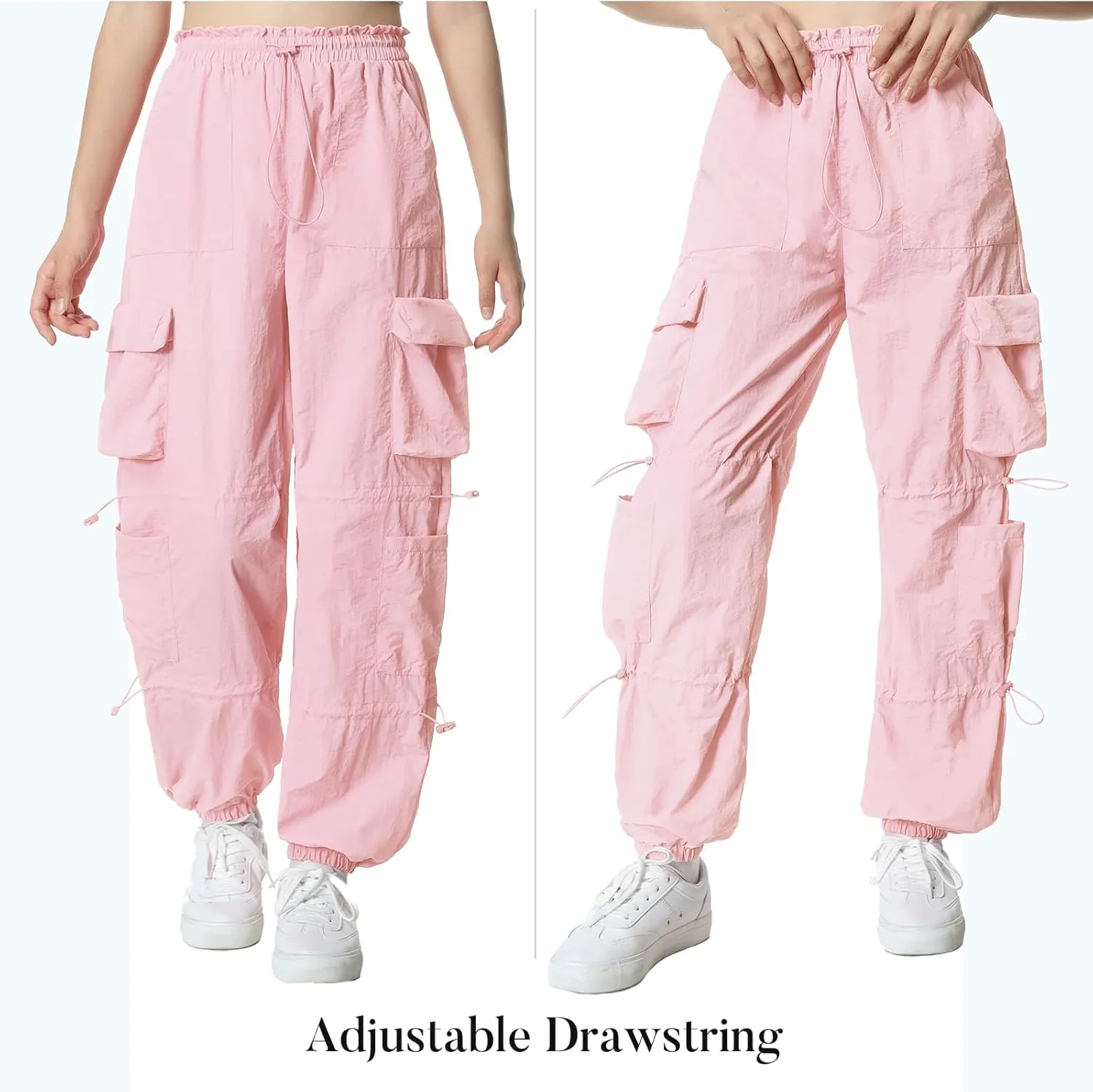 EXARUS Girls Parachute Pants Cargo Baggy Hip Hop Drawstring with Pockets Elastic Y2K for Kids 8-14Y