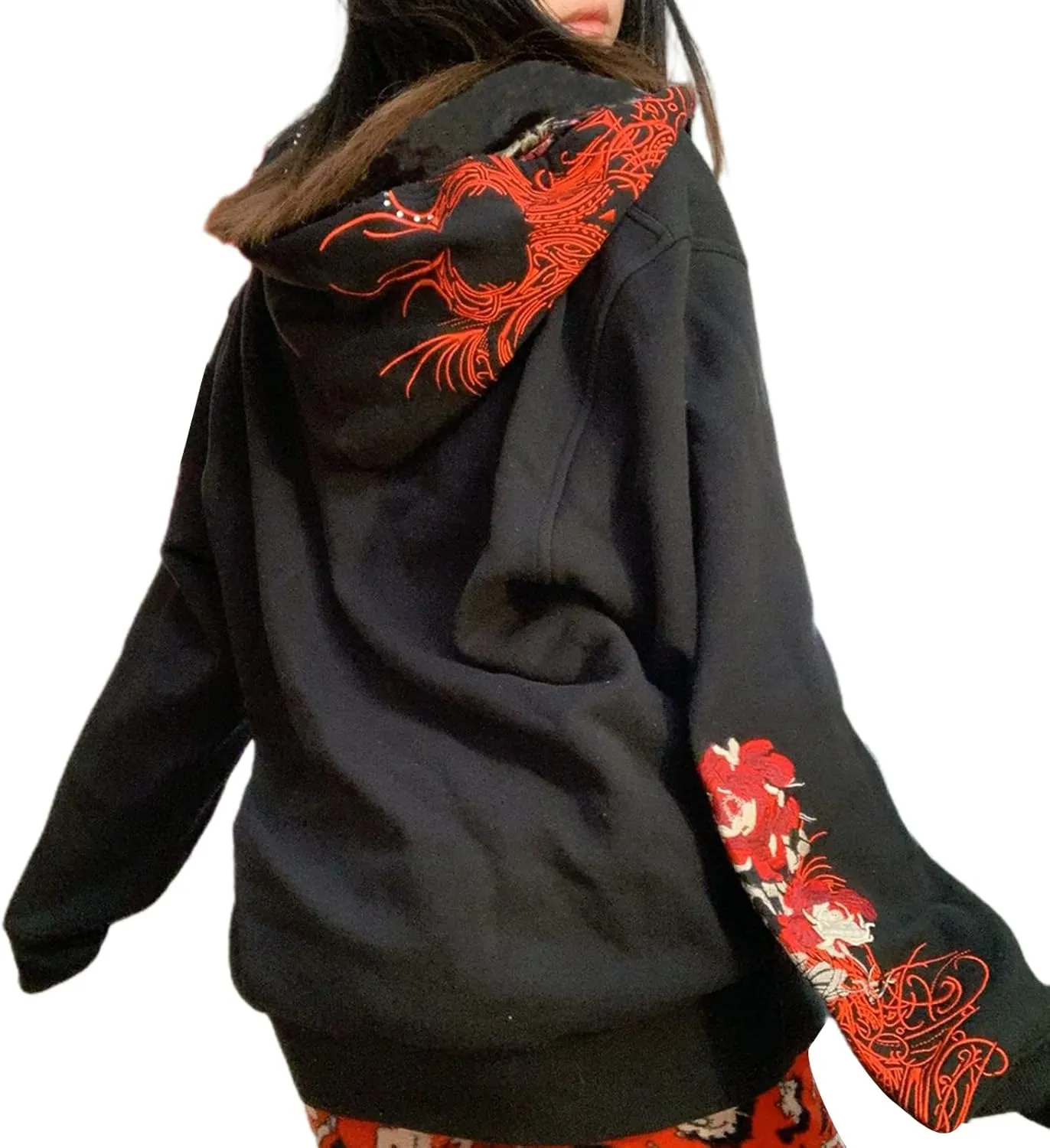 Faretumiya Women Y2k Hoodie Graphic Oversized Zip Up Sweatshirt Grunge Aesthetic Jacket Harajuku Hooded Streetwear
