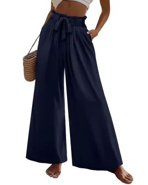 Ficerd Women's Wide Leg Pants Palazzo High Waisted Flowy Loose Casual 2025 Summer Beach Boho Baggy Trousers with Pockets