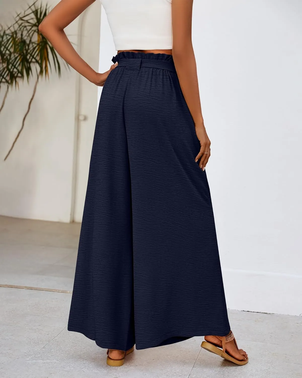Ficerd Women's Wide Leg Pants Palazzo High Waisted Flowy Loose Casual 2025 Summer Beach Boho Baggy Trousers with Pockets