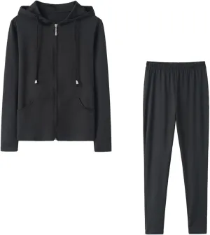 Firzero Women 2 Piece Workout Set Long Sleeve Zipper Hooded Sweatshirt Jogger Pants Lounge Sets Spring Sweatsuits Tracksuit