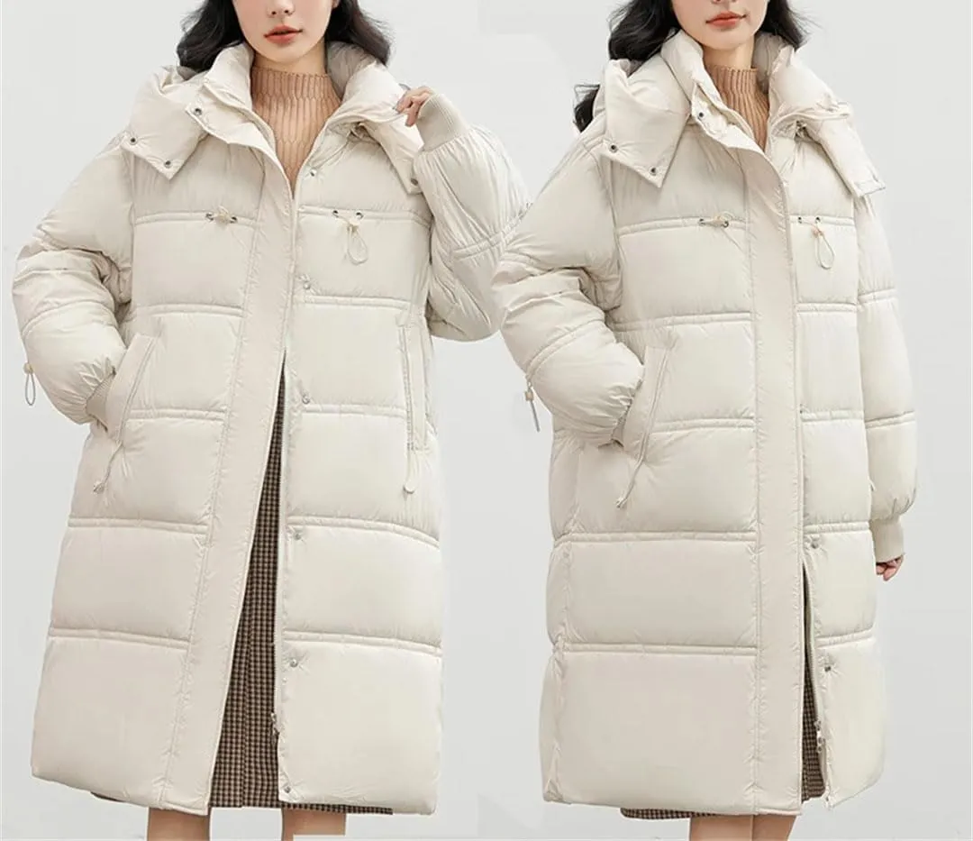 Fjnbbiot Autumn Winter Women Thick Hooded Long Parkas Down Cotton Padded Jacket Casual Loose Puffer Overcoat