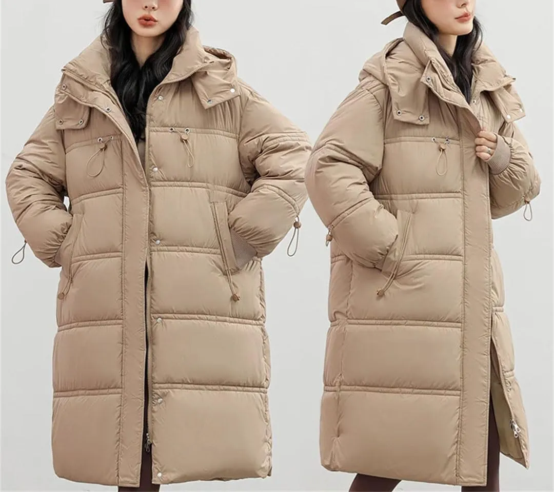 Fjnbbiot Autumn Winter Women Thick Hooded Long Parkas Down Cotton Padded Jacket Casual Loose Puffer Overcoat