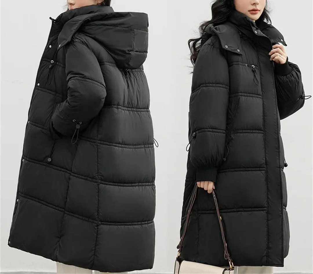 Fjnbbiot Autumn Winter Women Thick Hooded Long Parkas Down Cotton Padded Jacket Casual Loose Puffer Overcoat