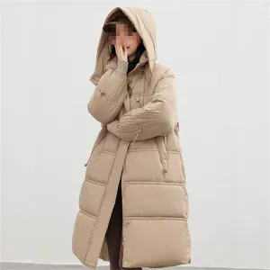 Fjnbbiot Autumn Winter Women Thick Hooded Long Parkas Down Cotton Padded Jacket Casual Loose Puffer Overcoat