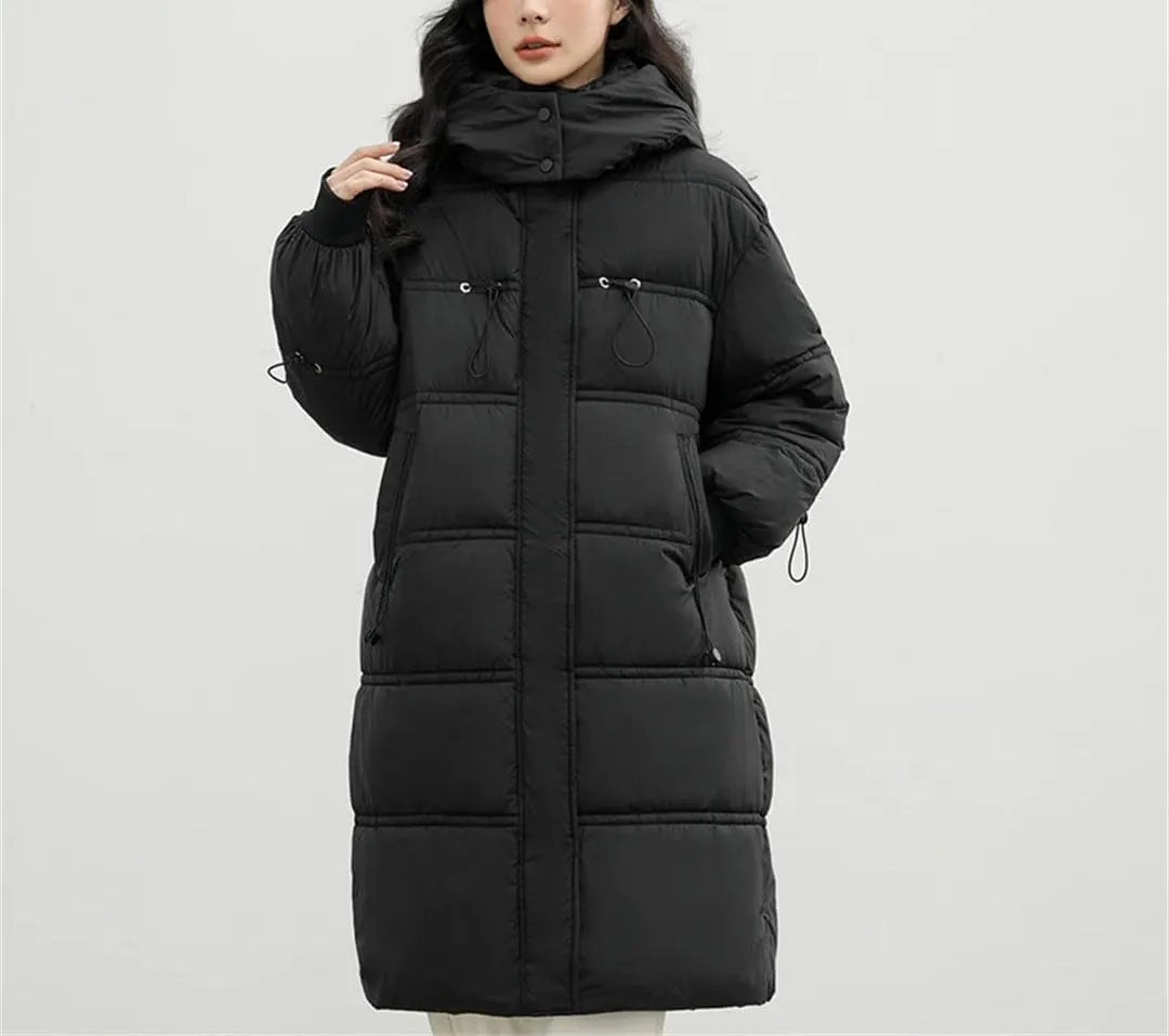 Fjnbbiot Autumn Winter Women Thick Hooded Long Parkas Down Cotton Padded Jacket Casual Loose Puffer Overcoat