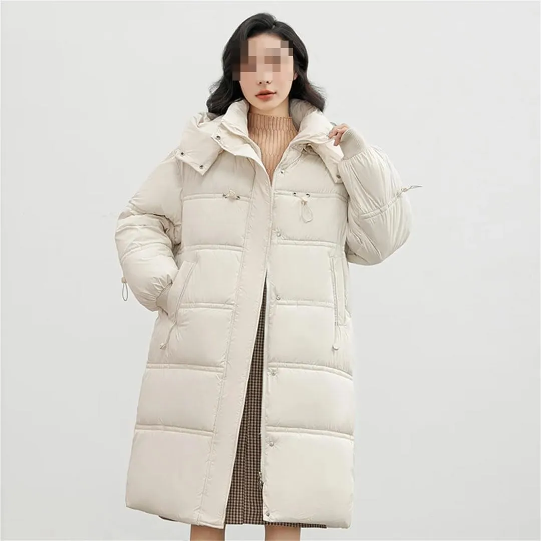 Fjnbbiot Autumn Winter Women Thick Hooded Long Parkas Down Cotton Padded Jacket Casual Loose Puffer Overcoat