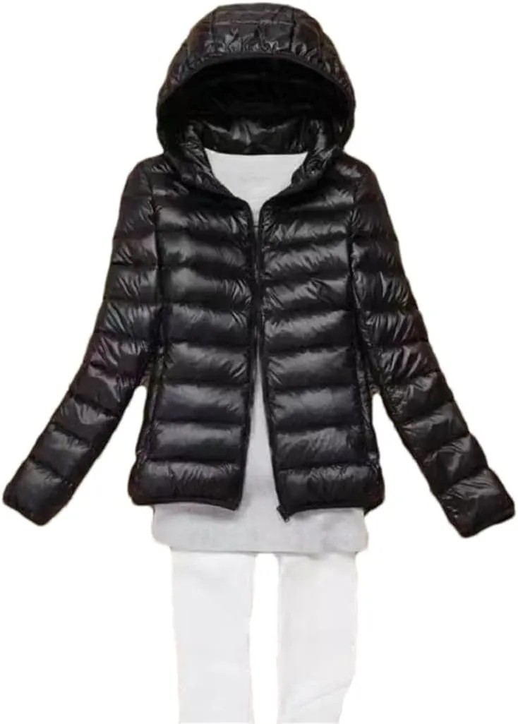 Fjnbbiot White Duck Down Jacket Winter Women Hooded Lightweight Packable Puffer Coat Down Short Jacket