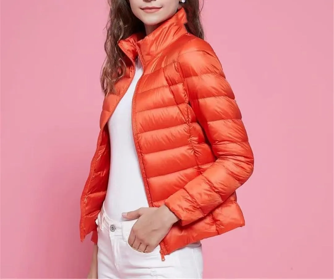Fjnbbiot White Duck Down Jacket Winter Women Hooded Lightweight Packable Puffer Coat Down Short Jacket