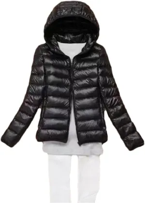 Fjnbbiot White Duck Down Jacket Winter Women Hooded Lightweight Packable Puffer Coat Down Short Jacket