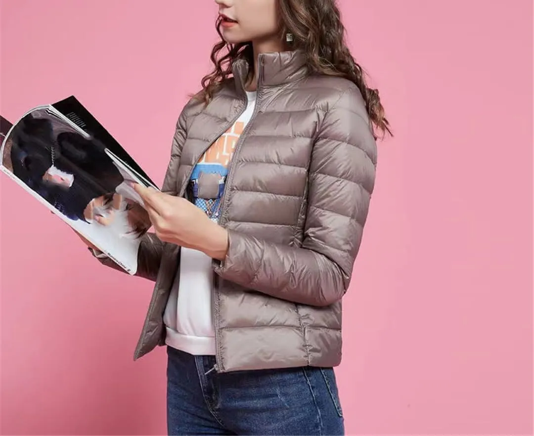 Fjnbbiot White Duck Down Jacket Winter Women Hooded Lightweight Packable Puffer Coat Down Short Jacket