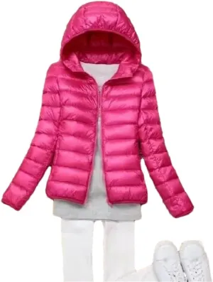 Fjnbbiot White Duck Down Jacket Winter Women Hooded Lightweight Packable Puffer Coat Down Short Jacket