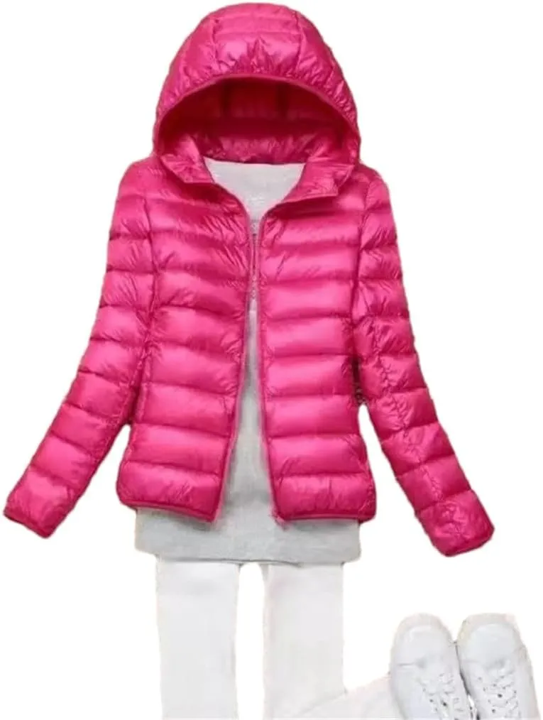 Fjnbbiot White Duck Down Jacket Winter Women Hooded Lightweight Packable Puffer Coat Down Short Jacket