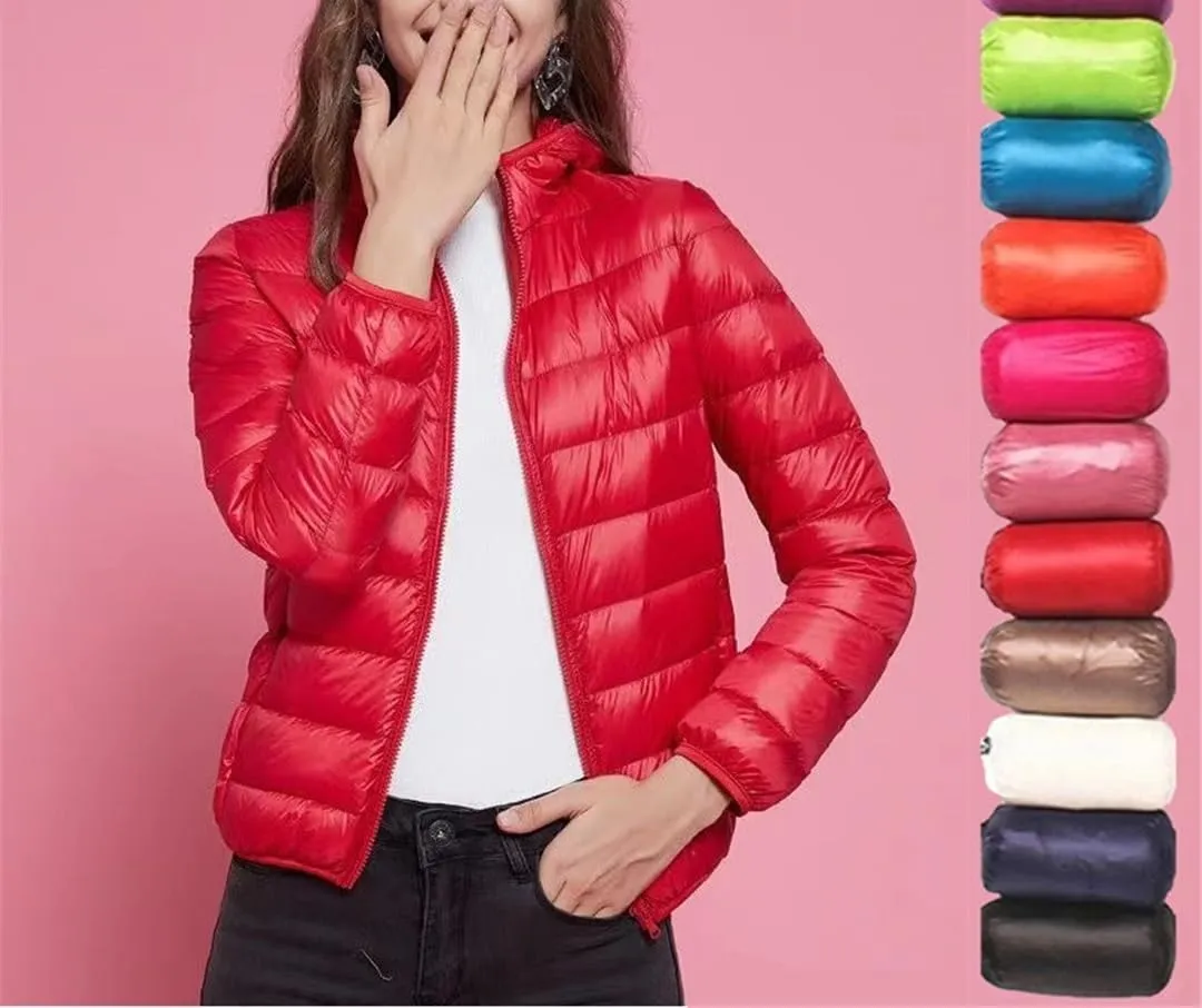 Fjnbbiot White Duck Down Jacket Winter Women Hooded Lightweight Packable Puffer Coat Down Short Jacket