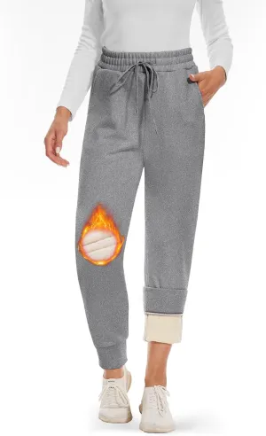 Fleece Joggers for Women Drawstring High Waist Baggy Casual Tapered Fleece Lined Sweatpants with Pockets Winter Lounge Pants