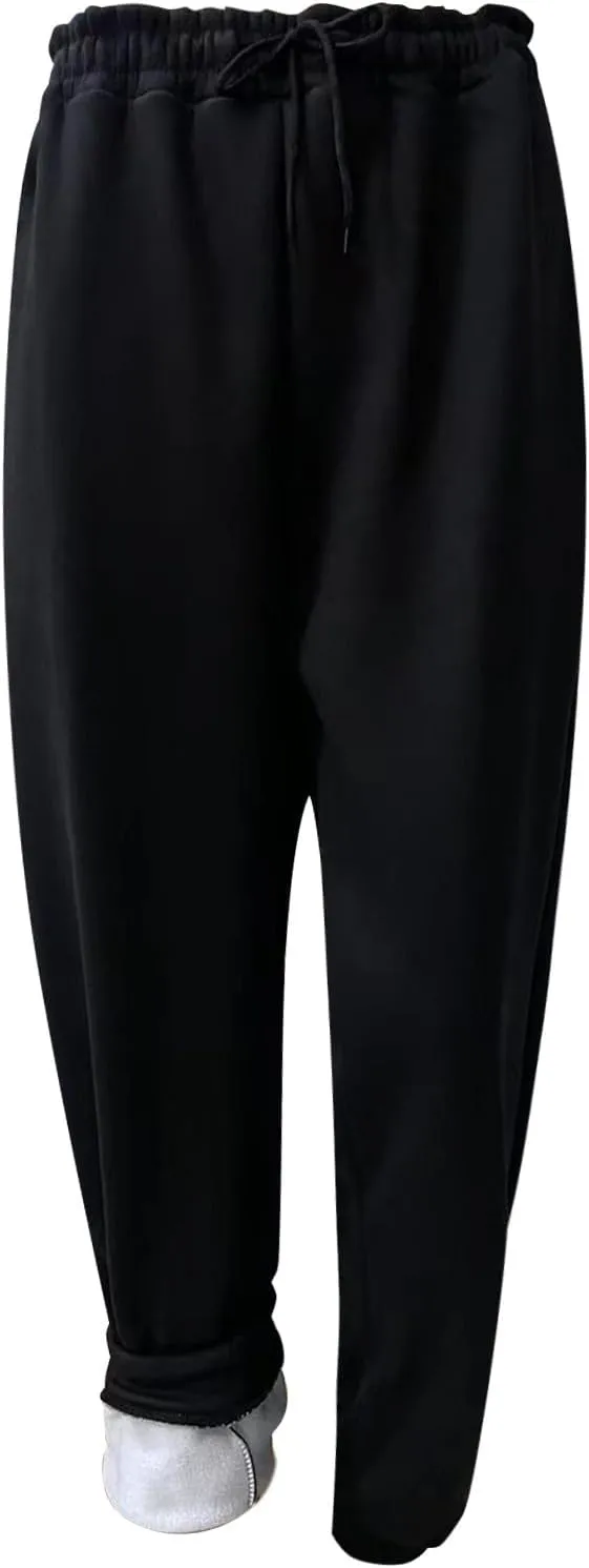 Fleece Joggers for Women Drawstring High Waist Baggy Casual Tapered Fleece Lined Sweatpants with Pockets Winter Lounge Pants