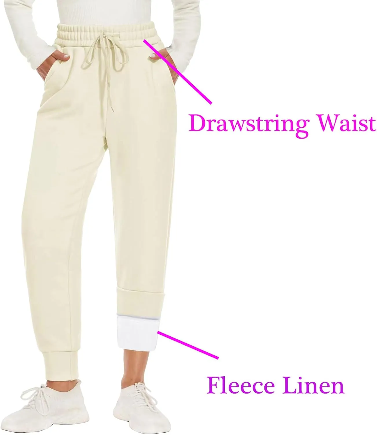 Fleece Joggers for Women Drawstring High Waist Baggy Casual Tapered Fleece Lined Sweatpants with Pockets Winter Lounge Pants
