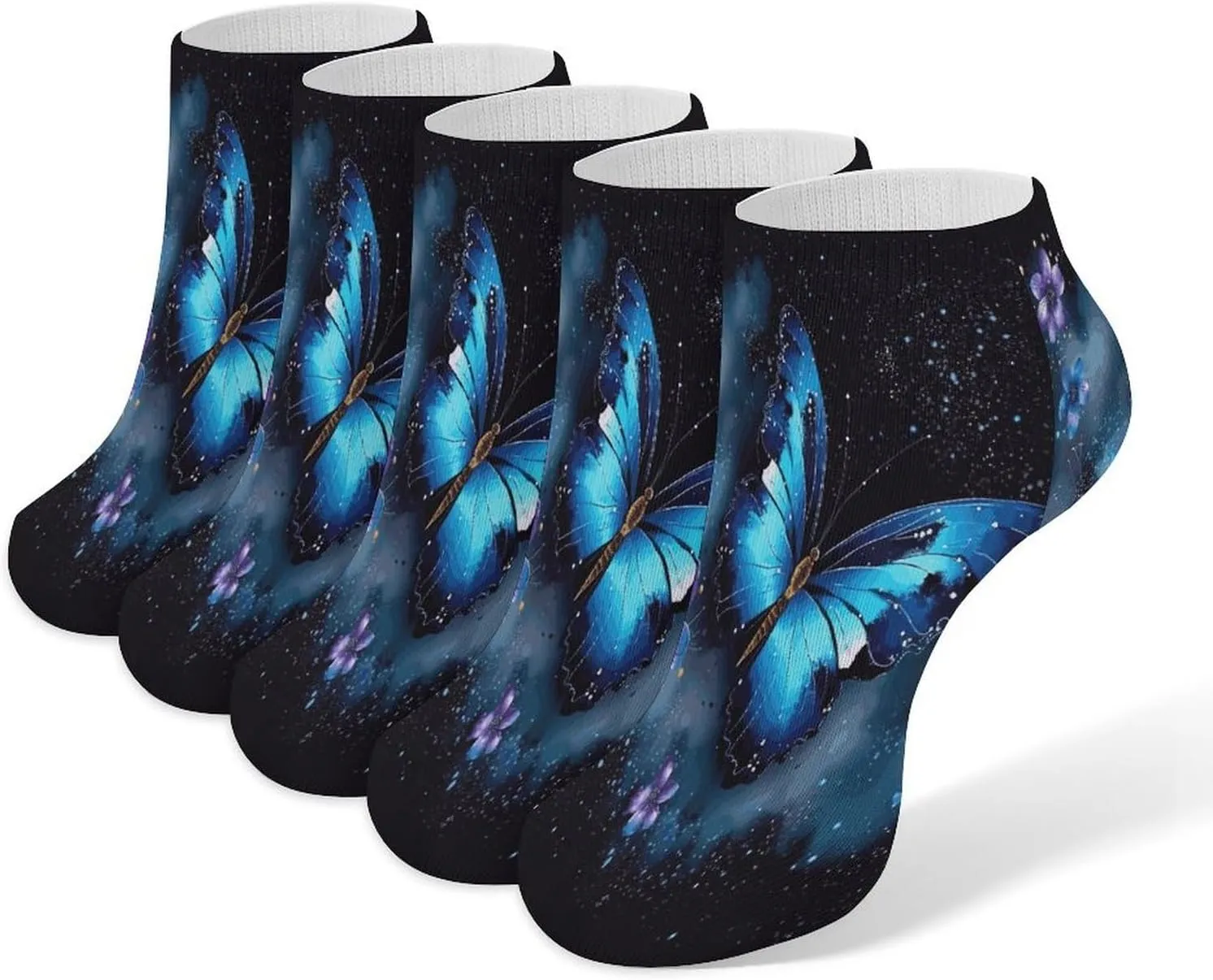 Galaxy Blue Butterfly 5 Pairs Ankle Socks Comfort Athletic Socks Low Cut Breathable Casual Sock for Unisex