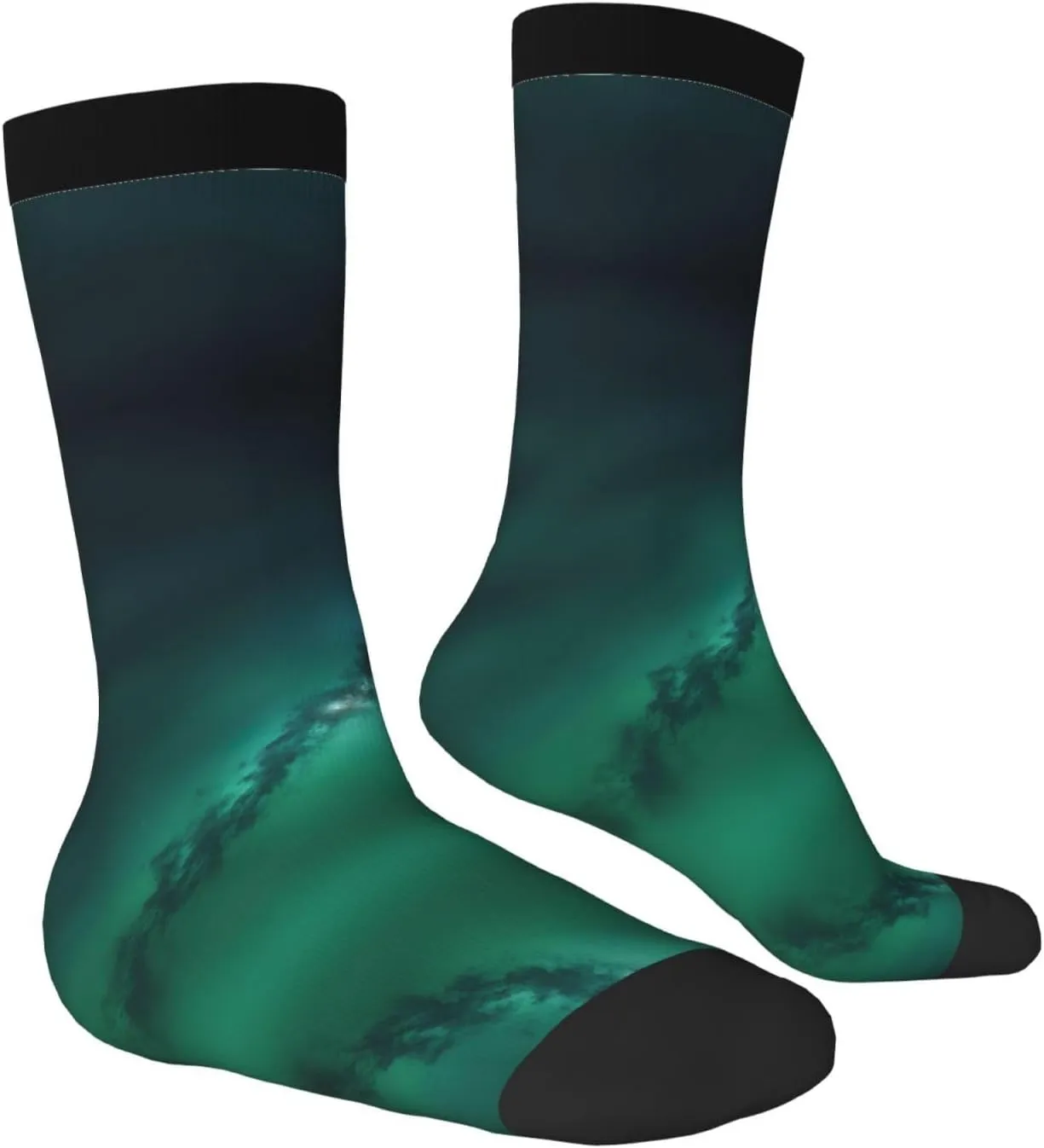 Galaxy Green Print Fun Contrast Socks,Novel Crazy Cool Socks,Pattern Funky Novelty Socks,Unisex Bulk Socks