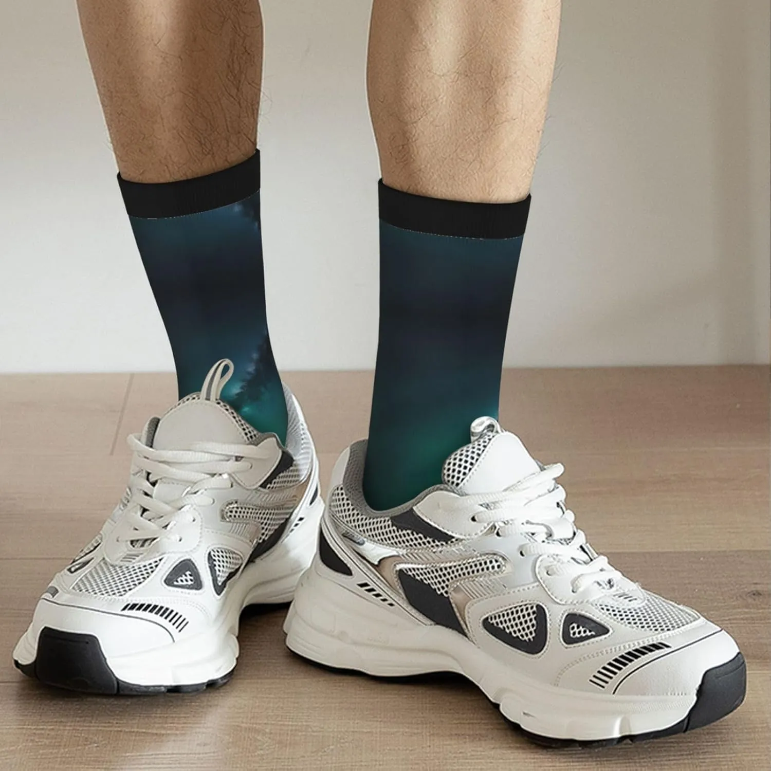 Galaxy Green Print Fun Contrast Socks,Novel Crazy Cool Socks,Pattern Funky Novelty Socks,Unisex Bulk Socks