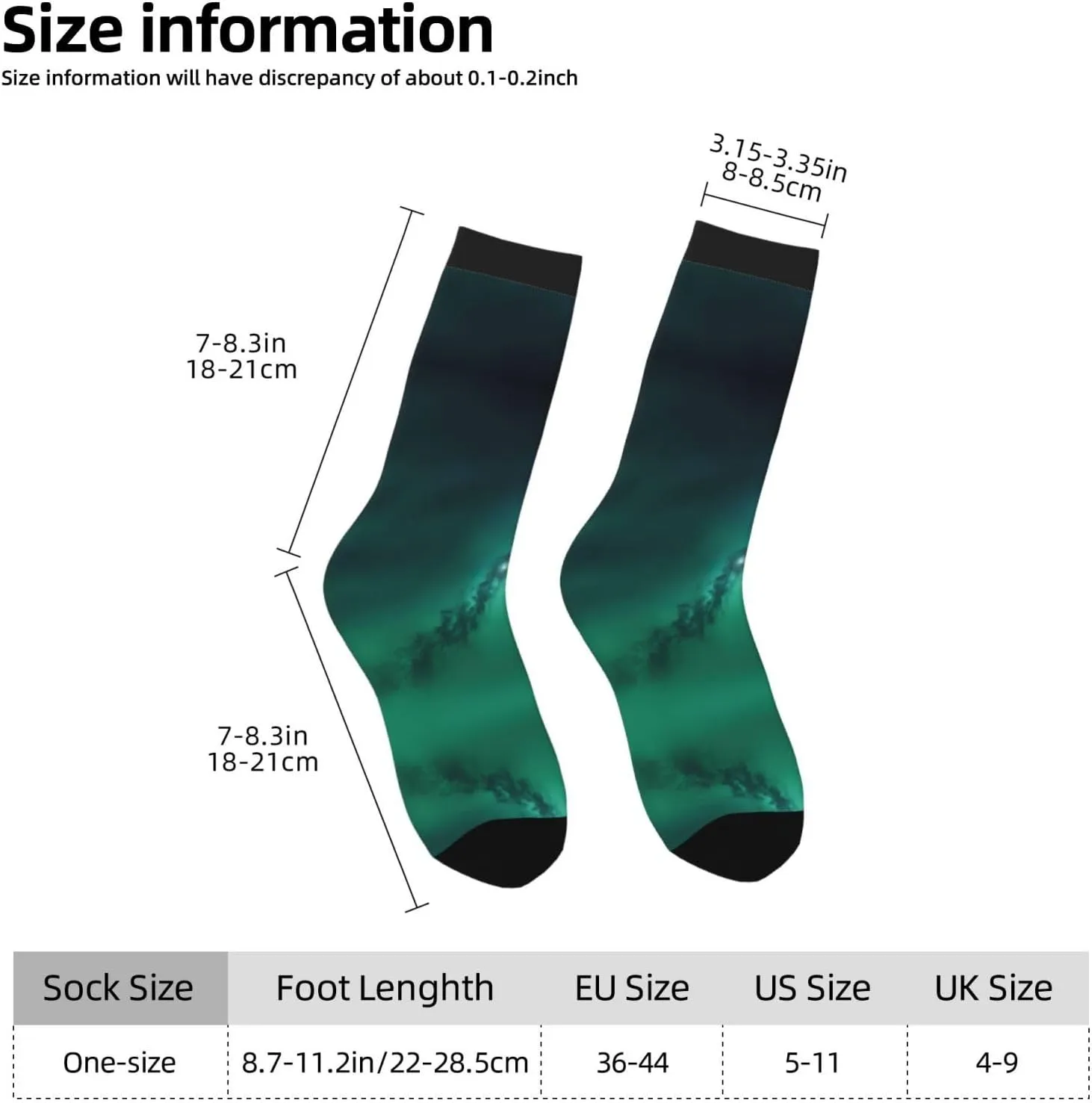 Galaxy Green Print Fun Contrast Socks,Novel Crazy Cool Socks,Pattern Funky Novelty Socks,Unisex Bulk Socks