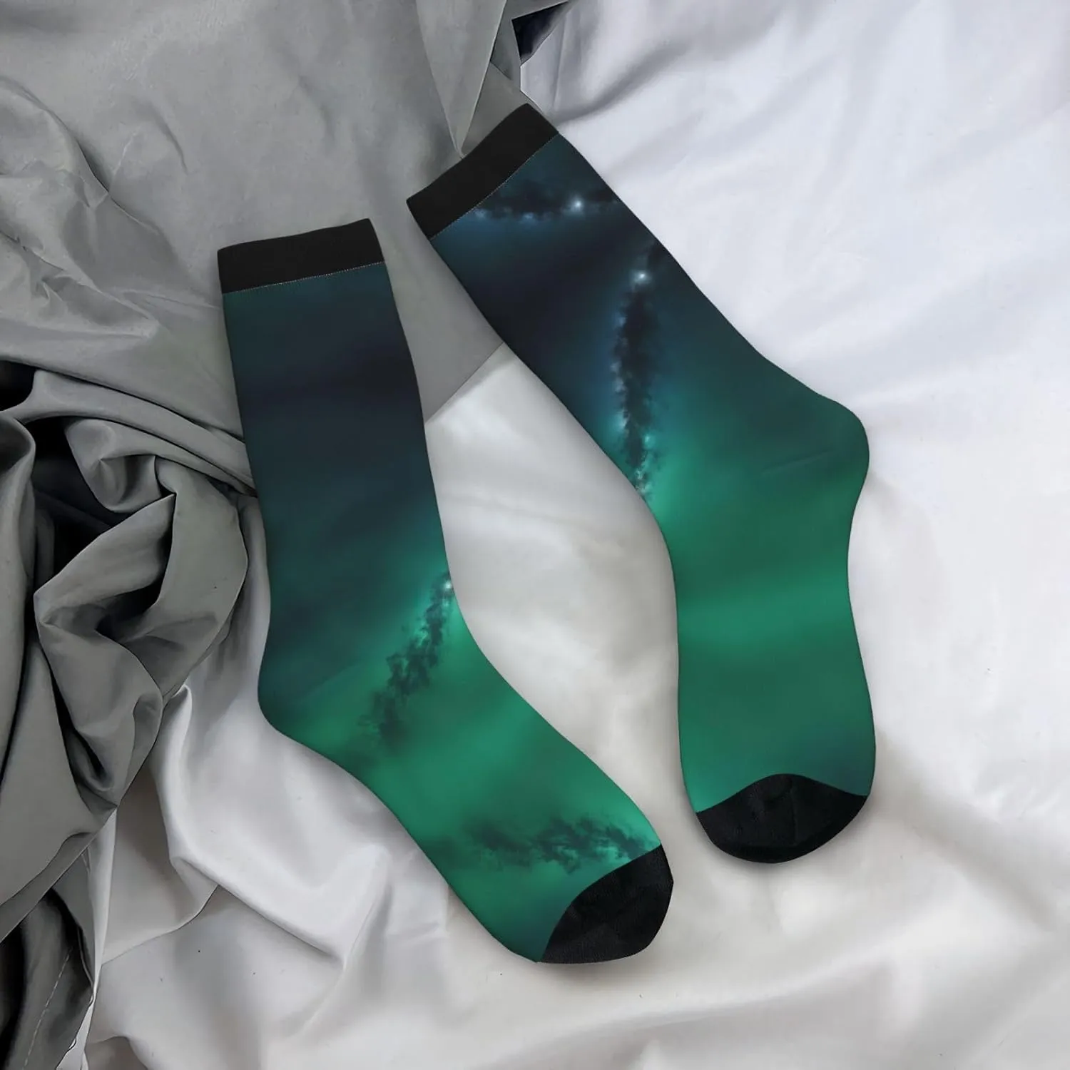 Galaxy Green Print Fun Contrast Socks,Novel Crazy Cool Socks,Pattern Funky Novelty Socks,Unisex Bulk Socks