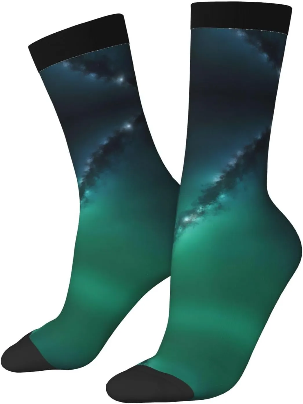 Galaxy Green Print Fun Contrast Socks,Novel Crazy Cool Socks,Pattern Funky Novelty Socks,Unisex Bulk Socks