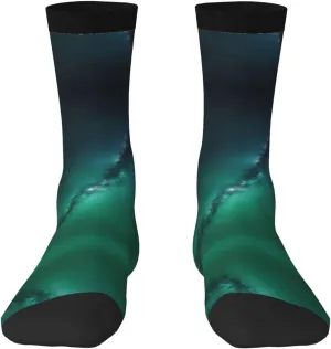Galaxy Green Print Fun Contrast Socks,Novel Crazy Cool Socks,Pattern Funky Novelty Socks,Unisex Bulk Socks