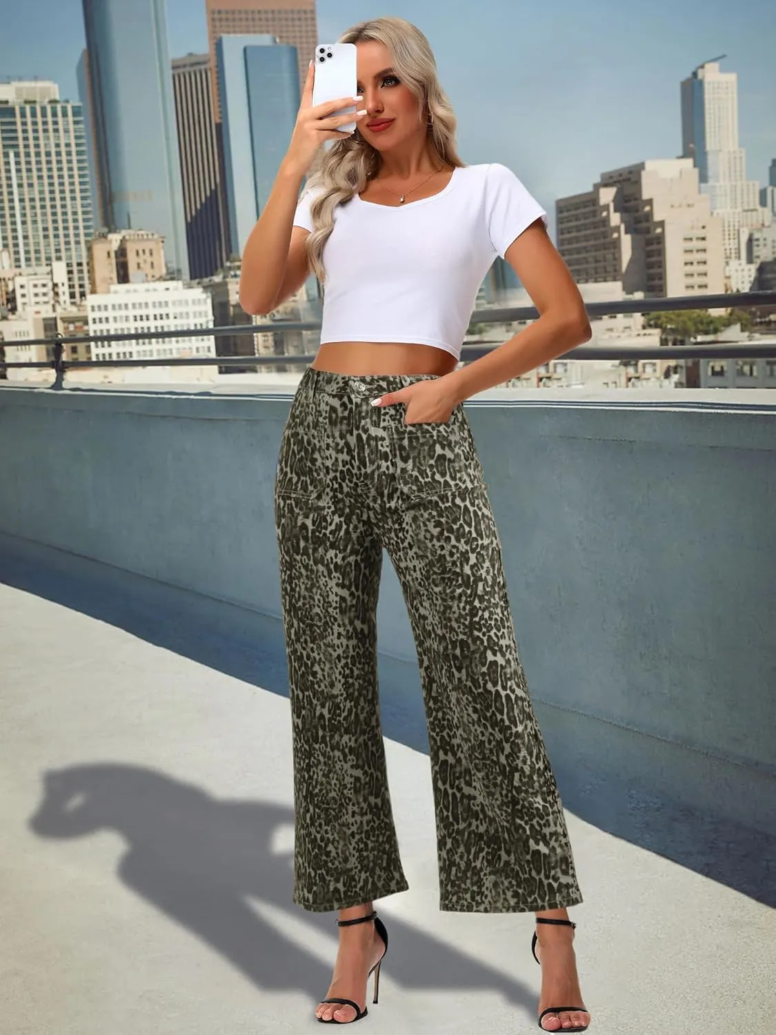 Genleck Women's Wide Leg Jeans – Trendy Cropped Loose Jeans High Waisted Stretchy Capri Denim Pants Baggy Trousers 2024