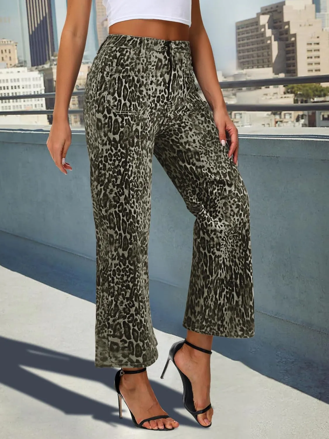 Genleck Women's Wide Leg Jeans – Trendy Cropped Loose Jeans High Waisted Stretchy Capri Denim Pants Baggy Trousers 2024