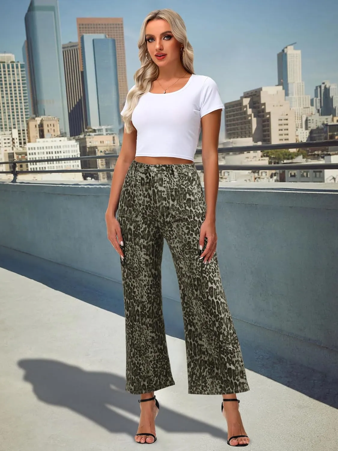 Genleck Women's Wide Leg Jeans – Trendy Cropped Loose Jeans High Waisted Stretchy Capri Denim Pants Baggy Trousers 2024