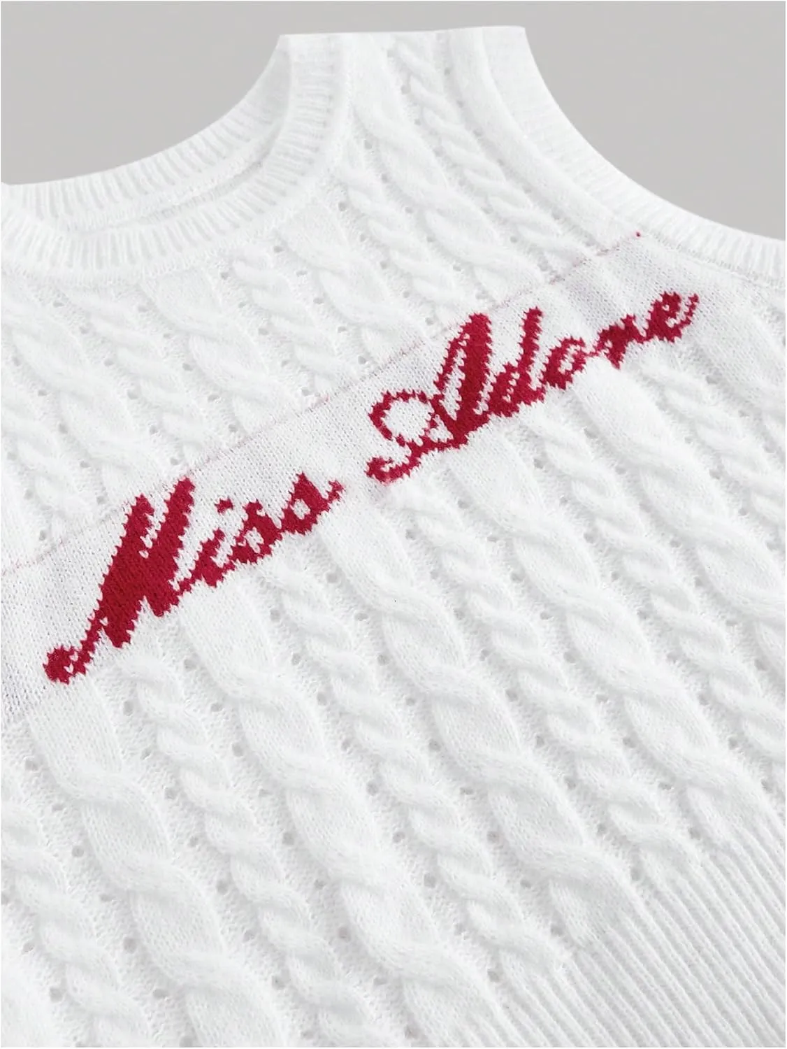 GORGLITTER Women's Letter Embroidered Crew Neck Sweater Vest Cable Knit Cropped Sleeveless Sweaters