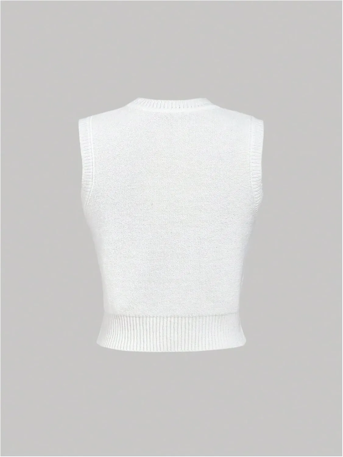 GORGLITTER Women's Letter Embroidered Crew Neck Sweater Vest Cable Knit Cropped Sleeveless Sweaters