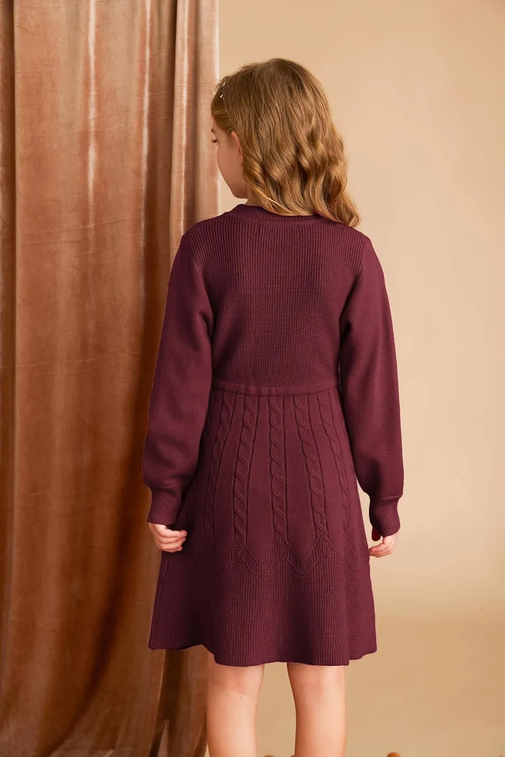 GRACE KARIN Girls Sweater Dress Fall Winter Long Sleeve Kids Fashion Drawstring Waist Cable Knit Dresses Size 5-12