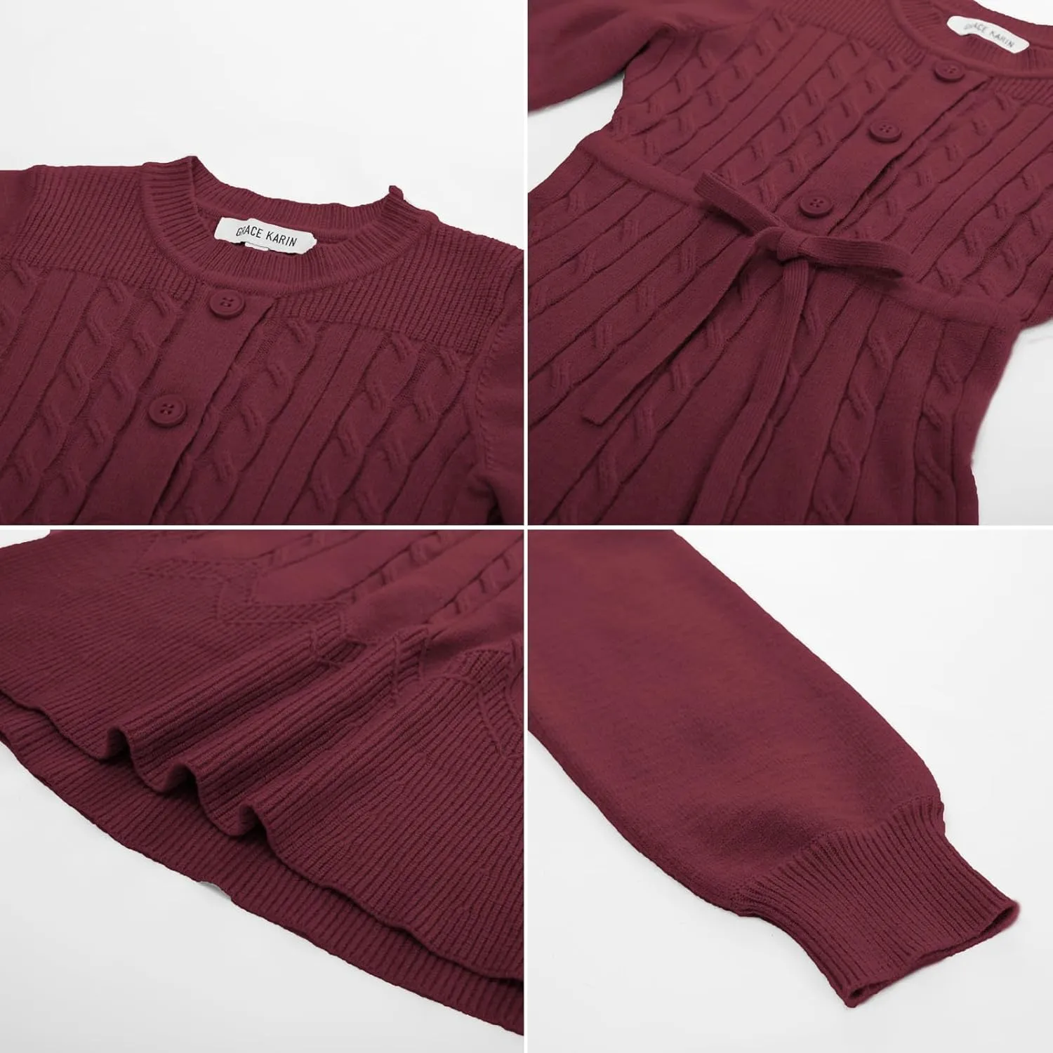GRACE KARIN Girls Sweater Dress Fall Winter Long Sleeve Kids Fashion Drawstring Waist Cable Knit Dresses Size 5-12