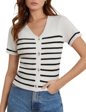GRACE KARIN Womens Short Sleeve Sweater Tops V Neck Knitted Striped Shirts Casual Collared Work Top Comfy 2025 Summer