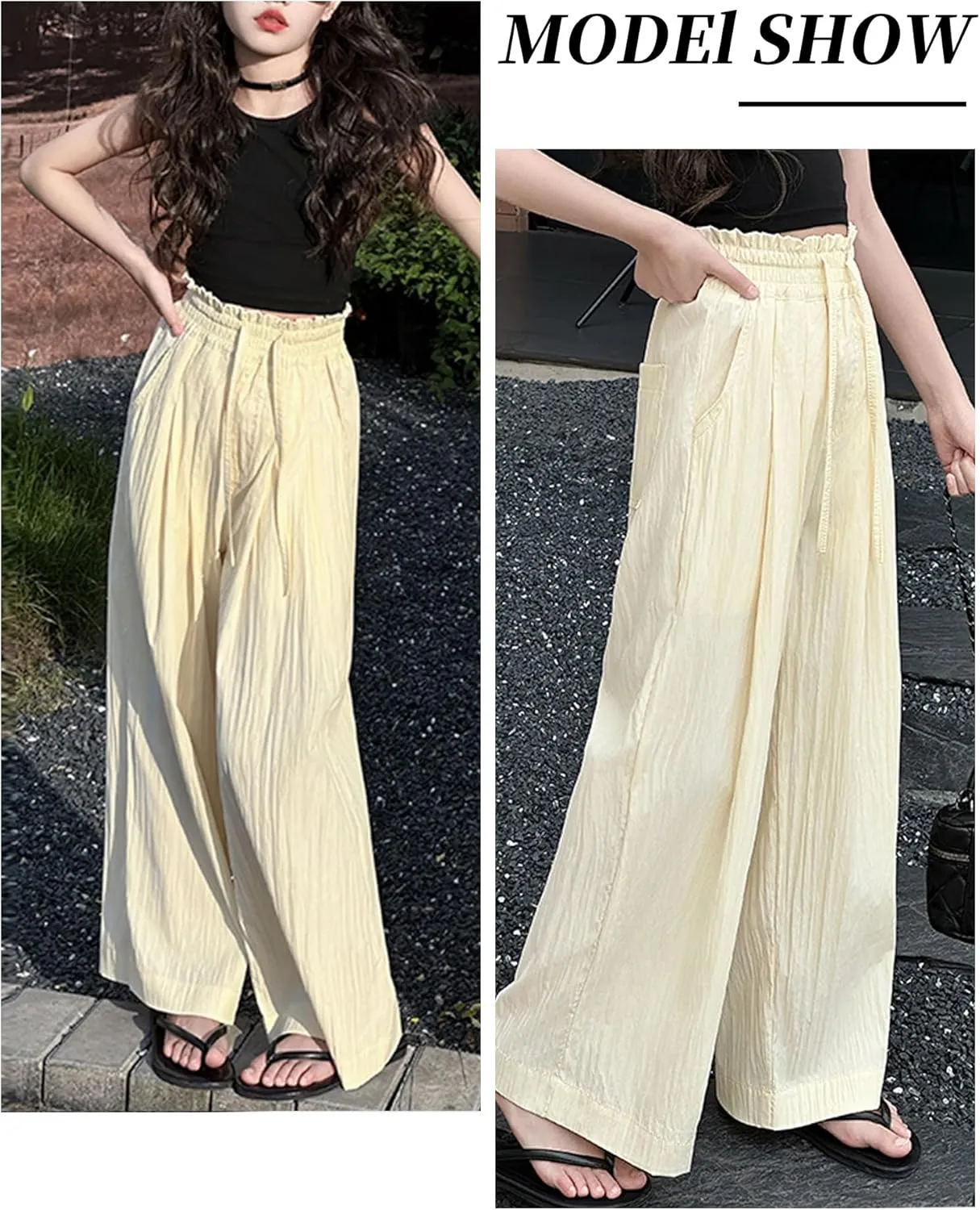 Happy Cherry Girls Wide Leg Linen Pants - Summer Lightweight Pants Beach Vacation Leisure 5-16 Years Girls Outfits
