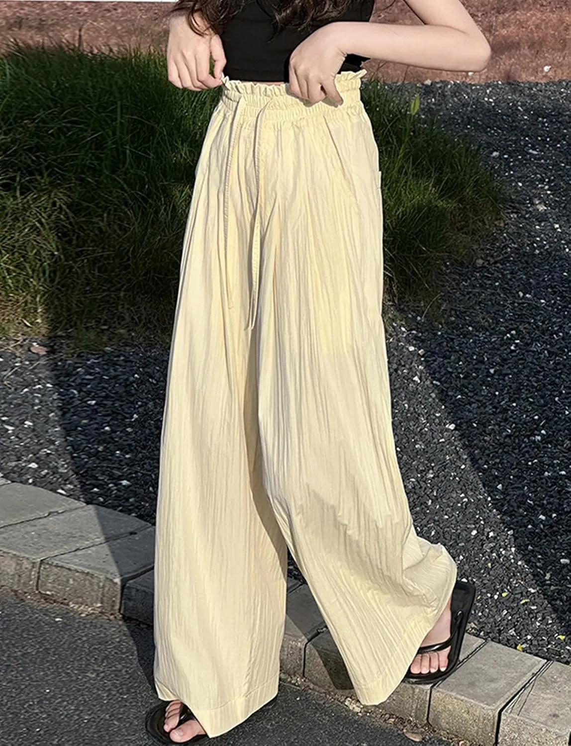 Happy Cherry Girls Wide Leg Linen Pants - Summer Lightweight Pants Beach Vacation Leisure 5-16 Years Girls Outfits