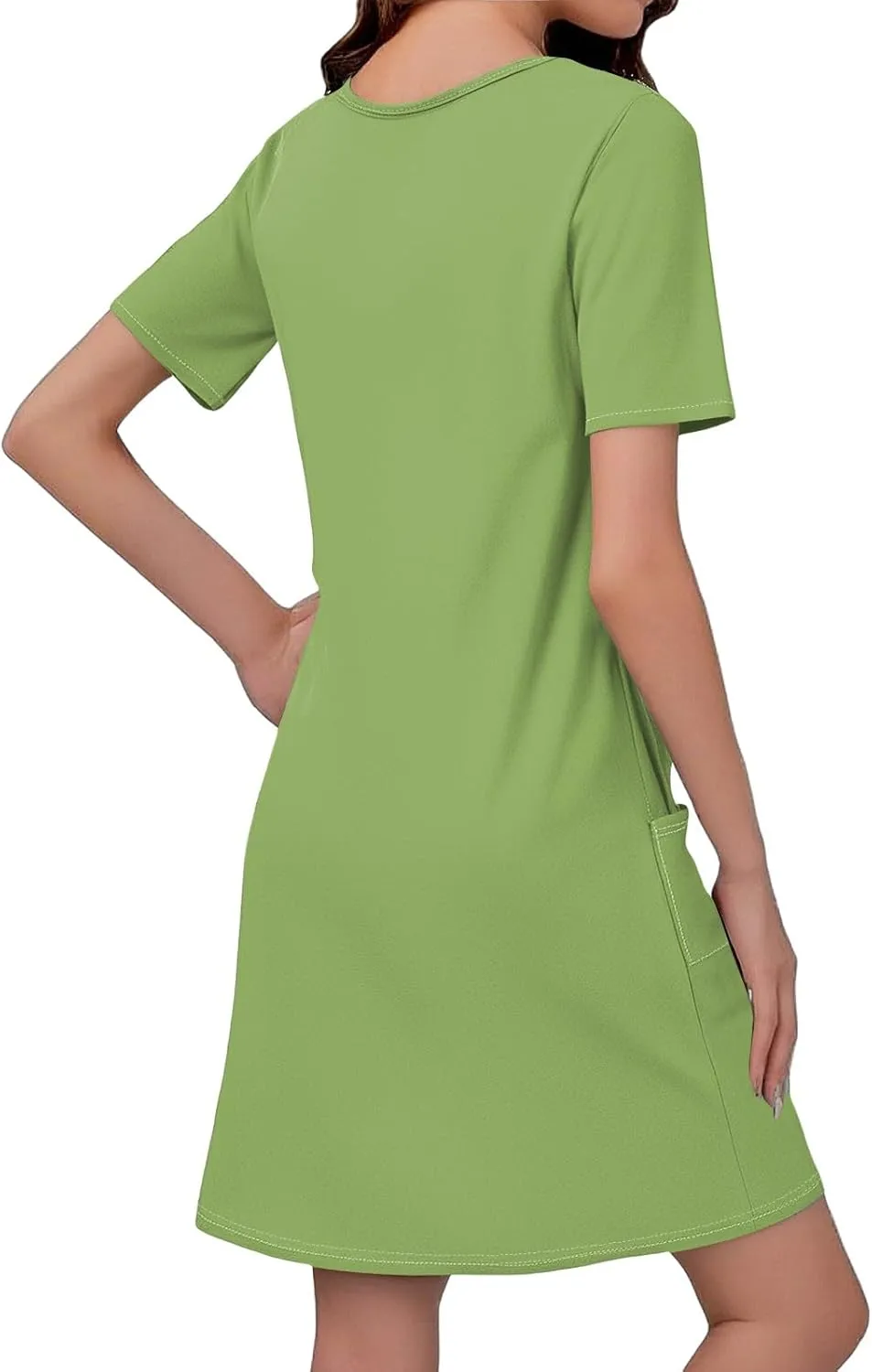 HHmei Summer Dresses for Women Loose V Neck Short Sleeve Casual T Shirt Dress Sundresses Swimsuit Coverup with Pockets